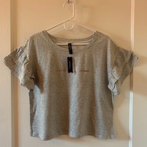 Cropped Ruffle Sleeve Striped Top